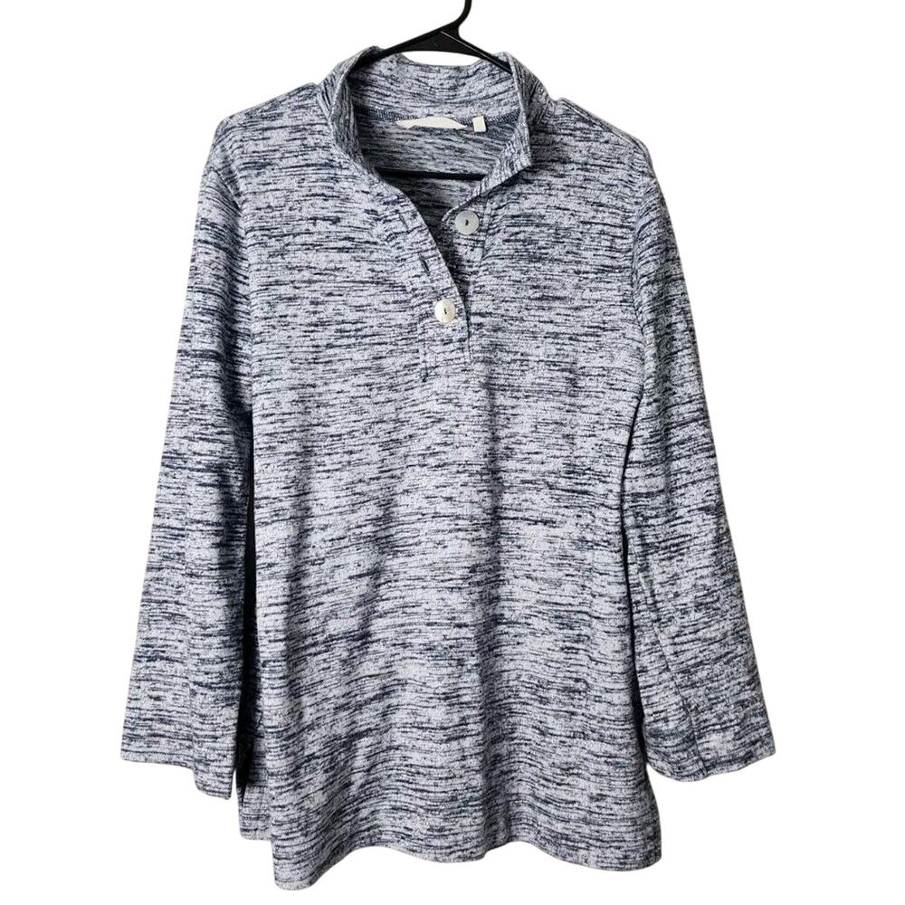 Soft Surroundings Touchable Tunic Sweater Size Small Heathered Gray Blue Buttons